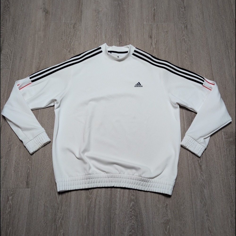 Adidas USA Golf White Pullover Sweatshirt Men's Large Three Stripe Blue Red